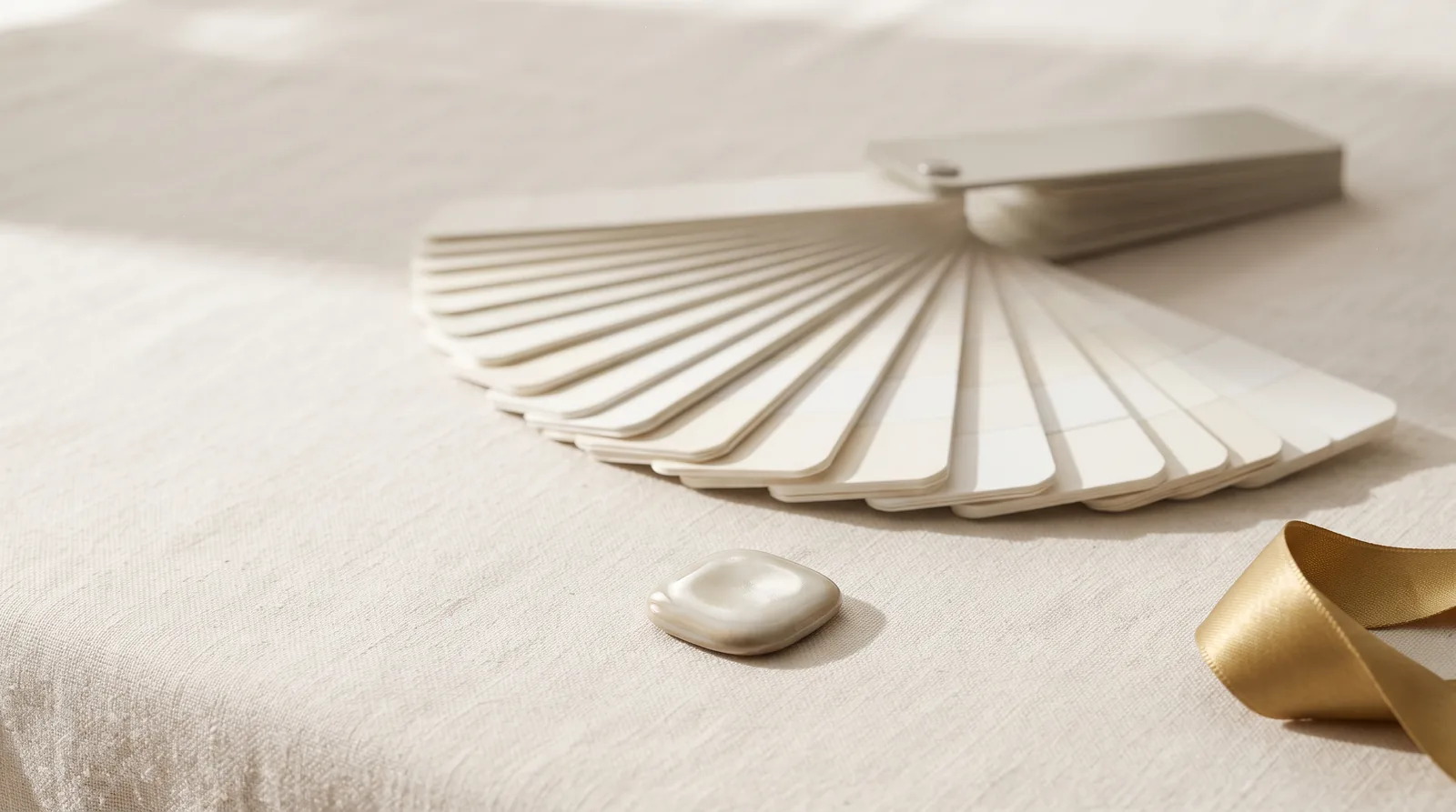 A composite shade wheel and a ceramic inlay resting on linen
