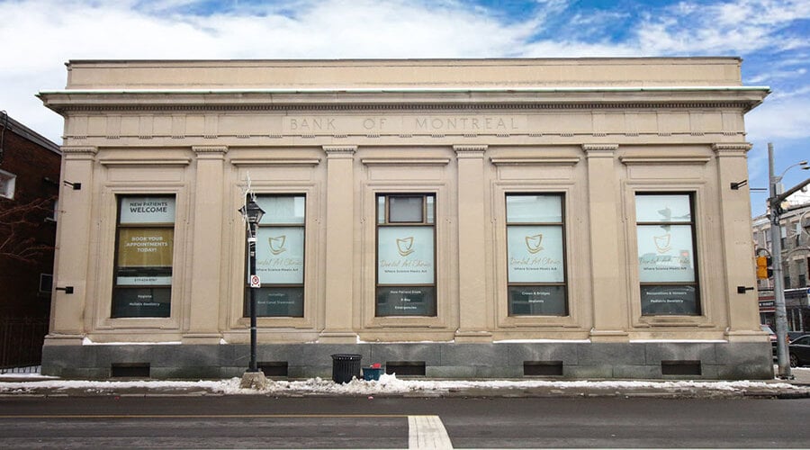 Front view of Dental Art Clinic’s heritage building in downtown Cambridge